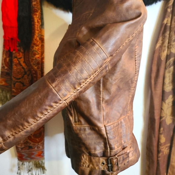 Brown Faux Leather Moto Jacket - Picture 2 of 3